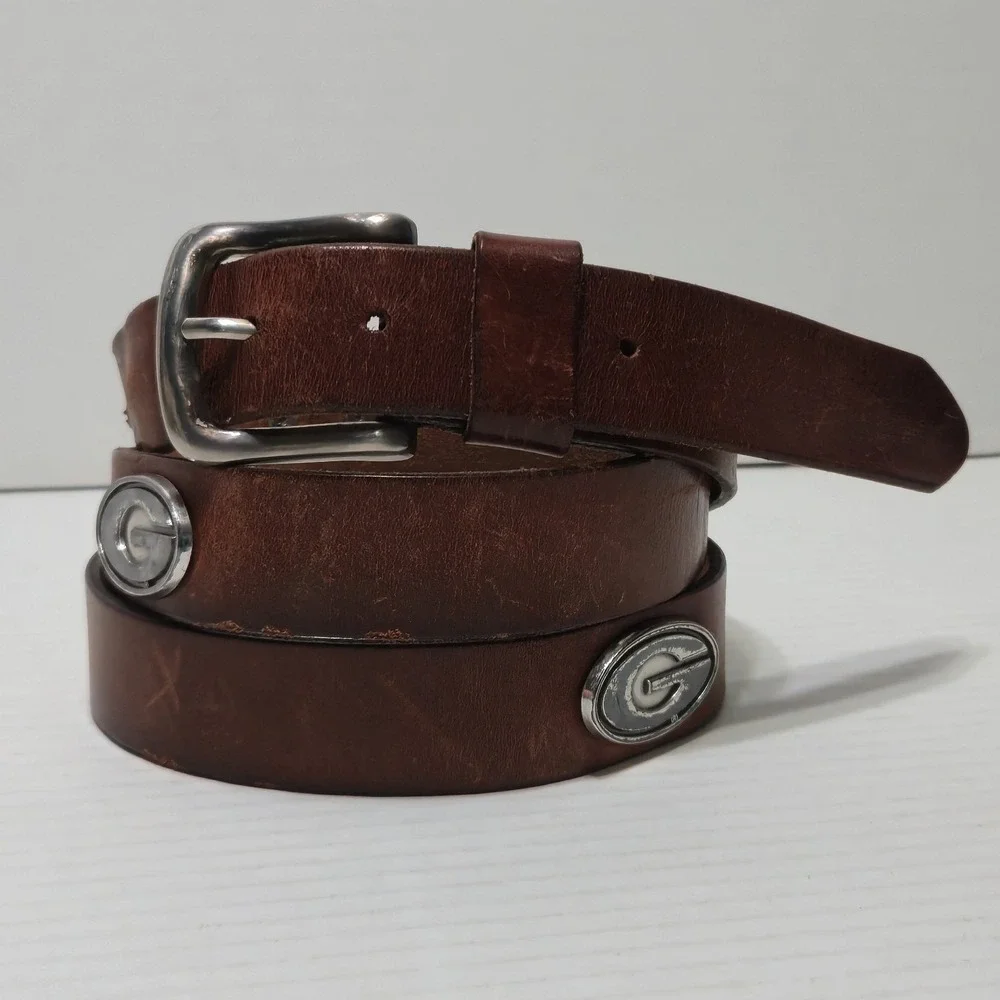 UGA University Of Georgia Bulldogs Genuine Leather Concho Belt Brown Size 46